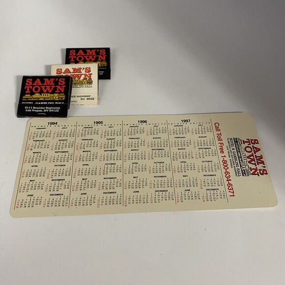 Sams Town Gold River Hotel Gambling Hall Casino Souvenir 1995 Calendar & Matches - Picture 7 of 13